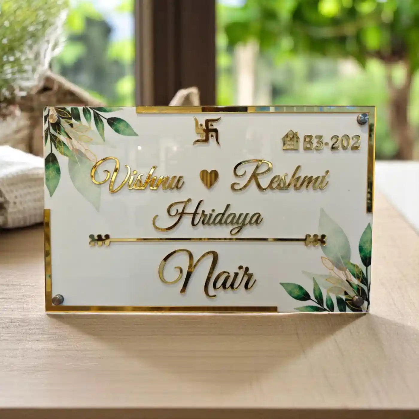 Personalized Handmade Rectangular Leaf Acrylic Name Plate
