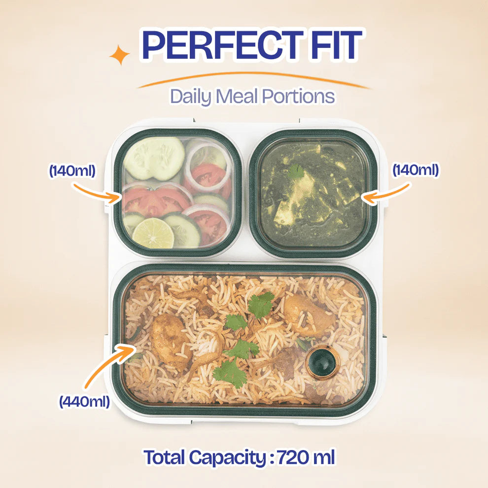 Meal Station 3 Compartment Stainless Steel Bento Lunch Box with Bag