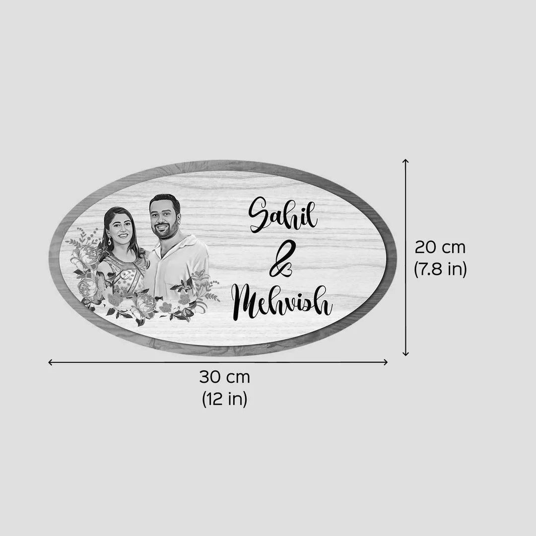 Photo Personalized Oval Floral Theme MDF Wood Name Plate