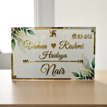 Personalized Handmade Rectangular Leaf Acrylic Name Plate