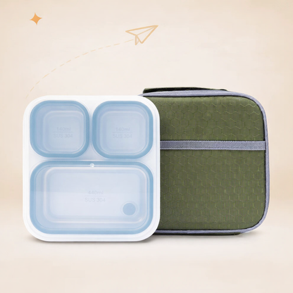 Meal Station 3 Compartment Stainless Steel Bento Lunch Box with Bag