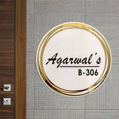 Personalized Round Gold & White Acrylic Name Plate
