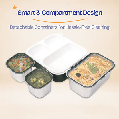 Meal Station 3 Compartment Stainless Steel Bento Lunch Box with Bag