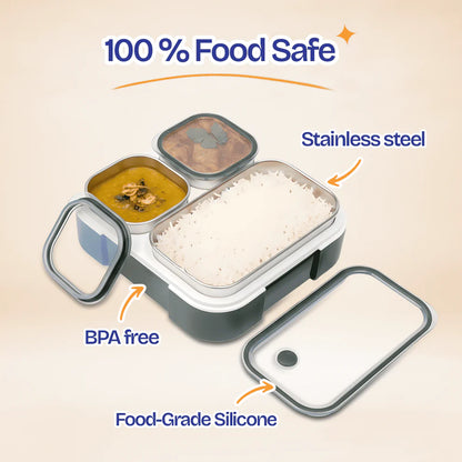 Meal Station 3 Compartment Stainless Steel Bento Lunch Box with Bag