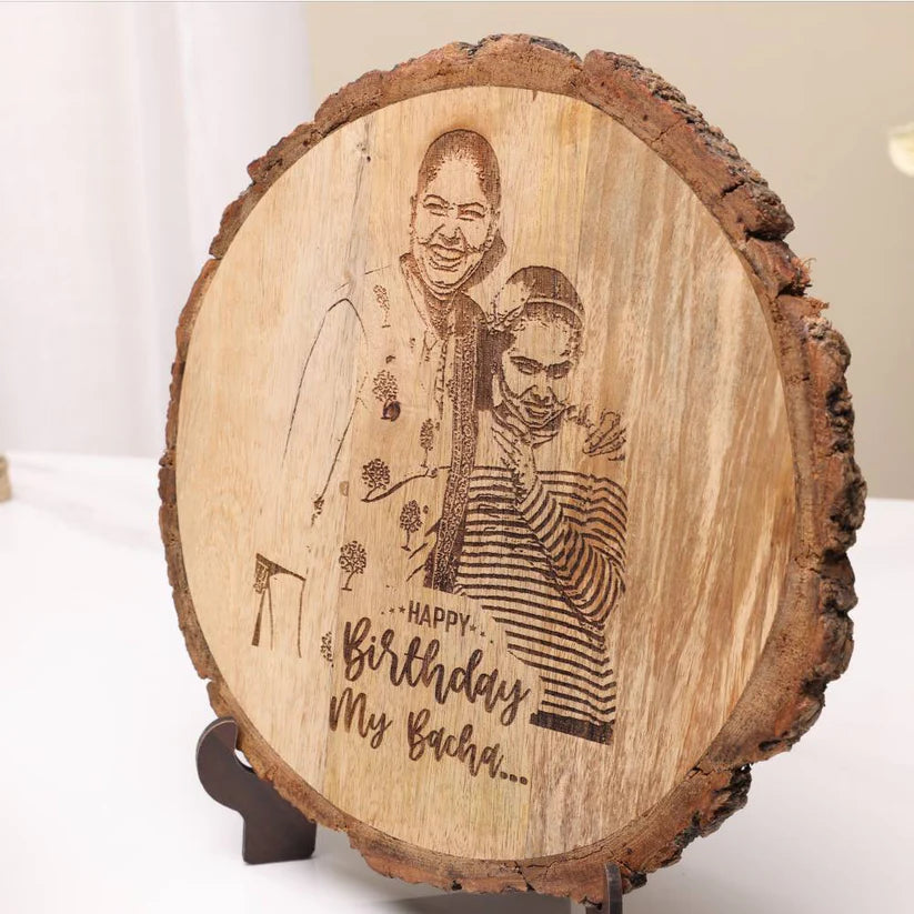 Personalised Natural Wood Round Engraved Photo Frame