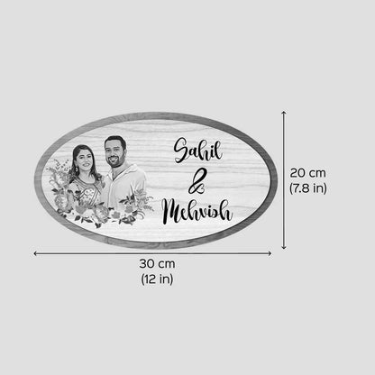 Photo Personalized Oval Floral Theme MDF Wood Name Plate