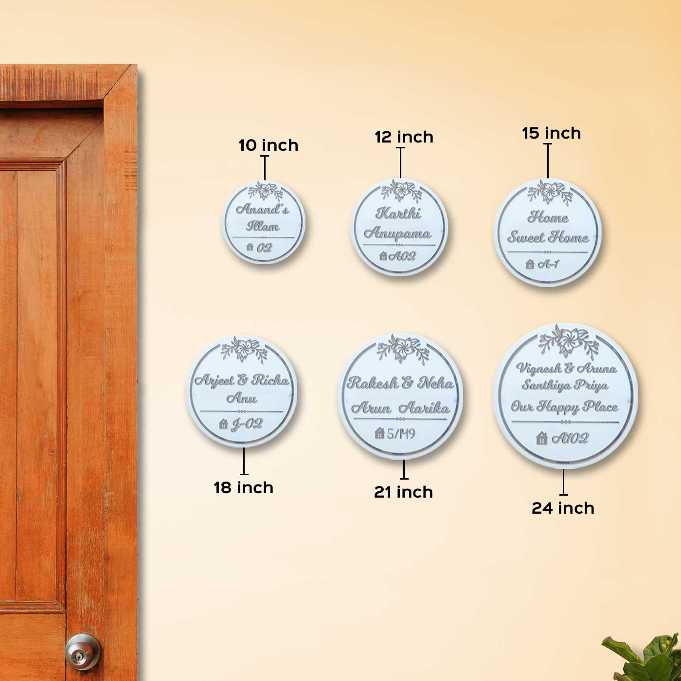 White Floral Acrylic Circular Personalized Name Plate