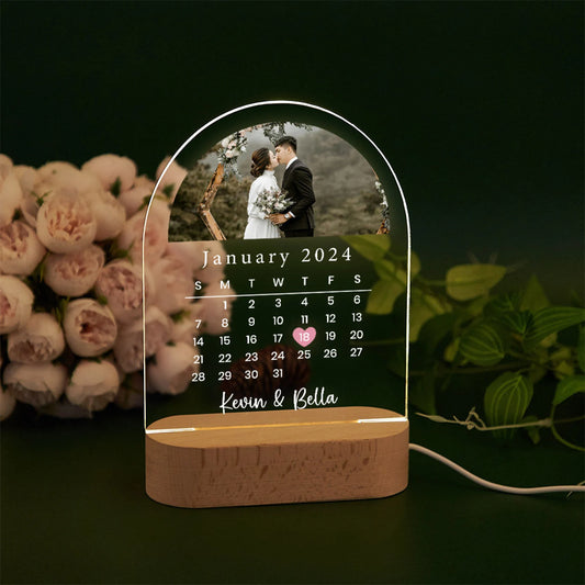 Personalized Photo LED Calendar Lamp: Anniversary Keepsake Gift