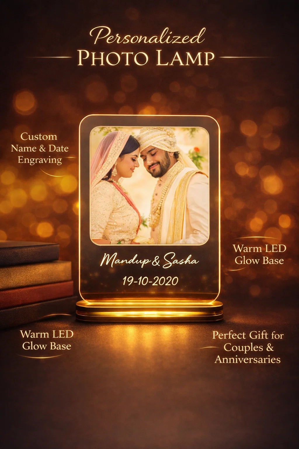 Romantic couple Name,Date & Photo Lamp